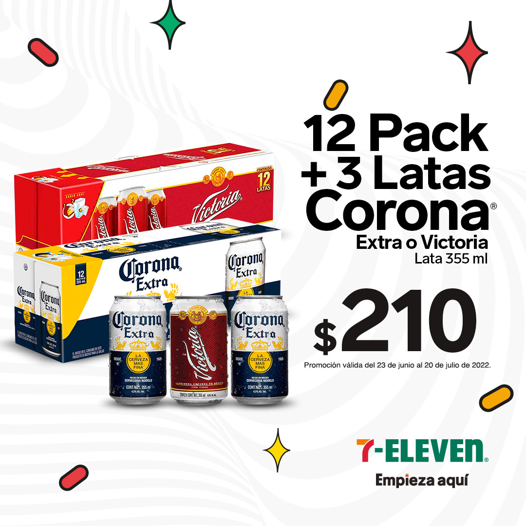 12 Pack + 3 Latas Corona Extra o Victoria $210