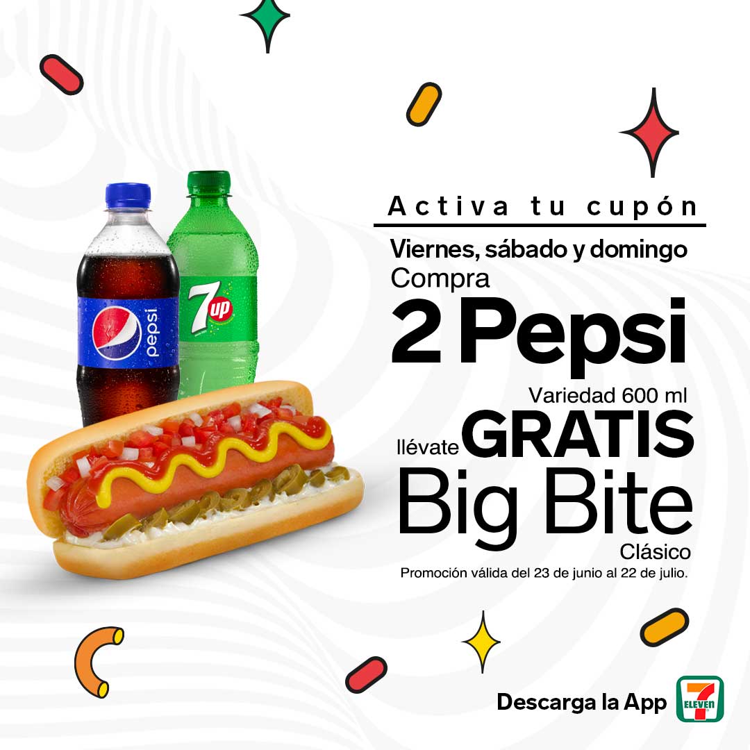 Compra 2 Pepsi 600 ml y gratis Big Bite Clásico